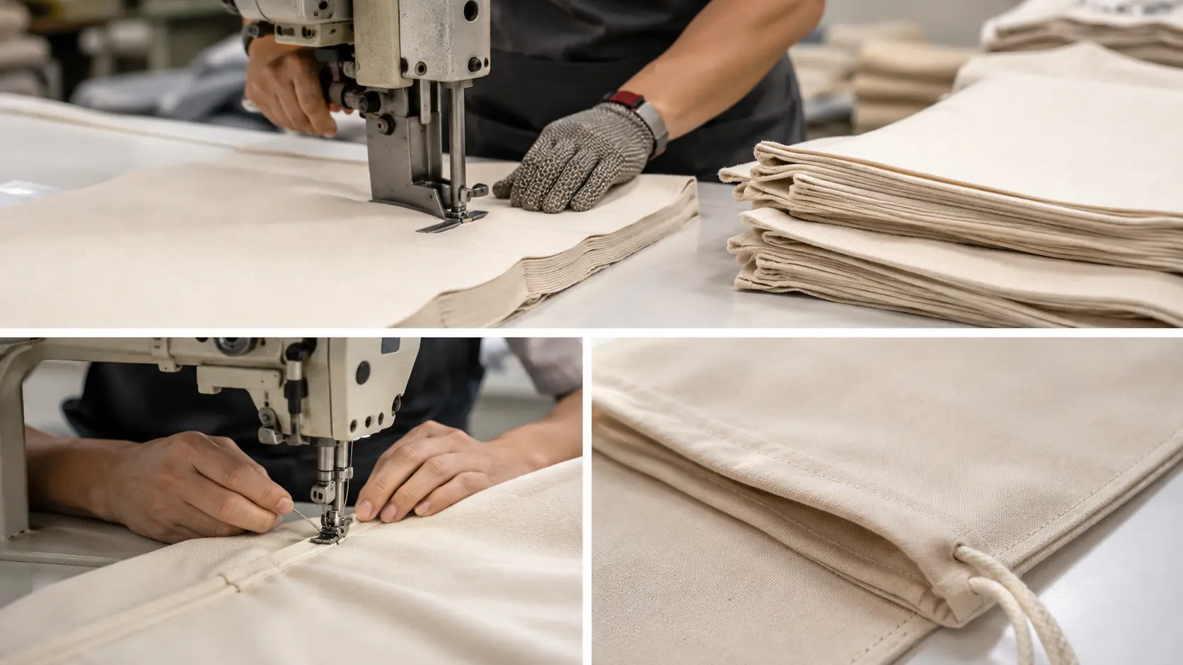 Cutting and sewing custom cotton drawstring bags