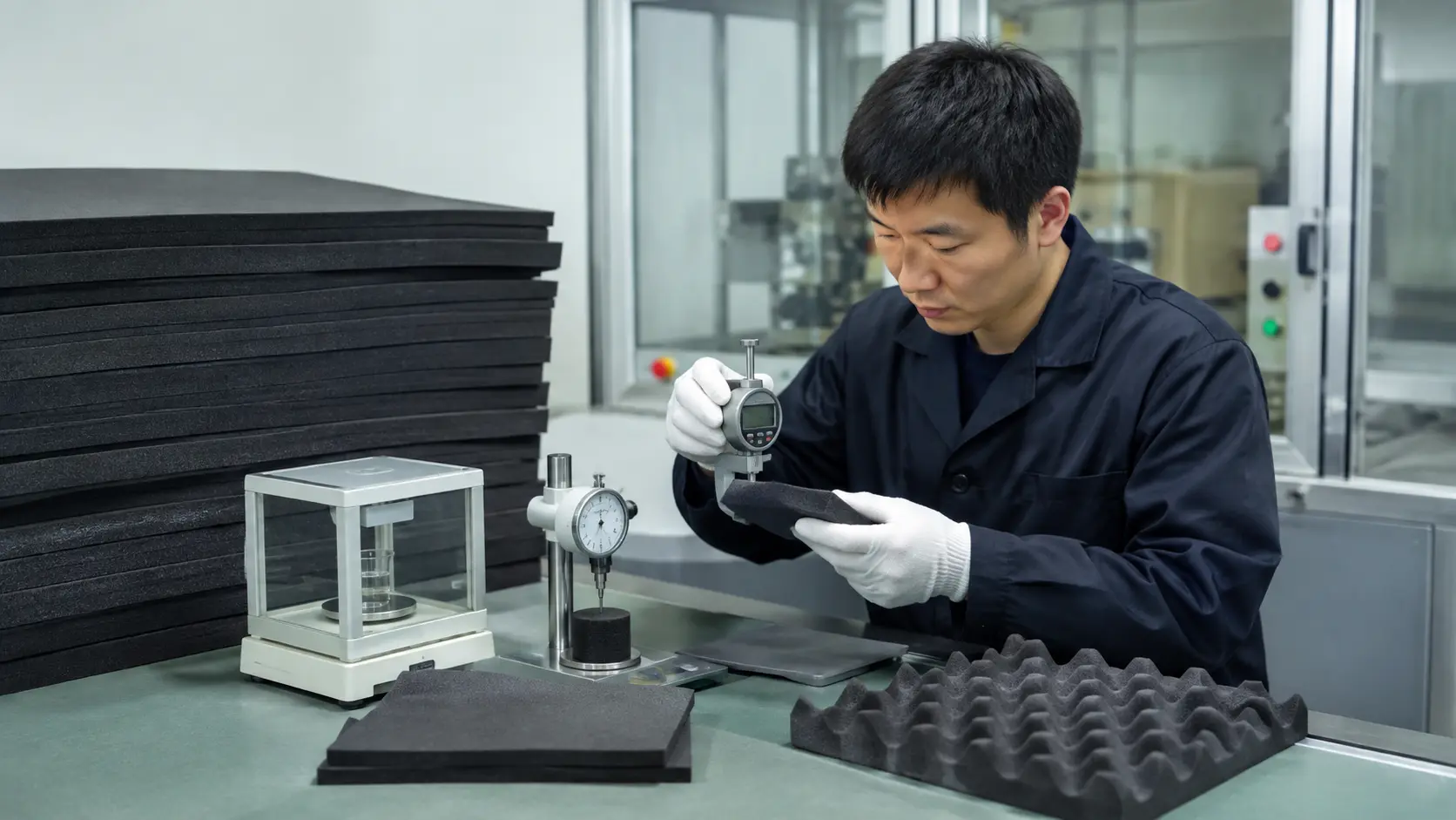 EVA foam sheet material inspection before insert production