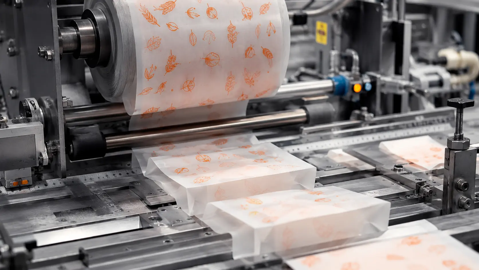 Folding gluing and forming custom glassine paper bags