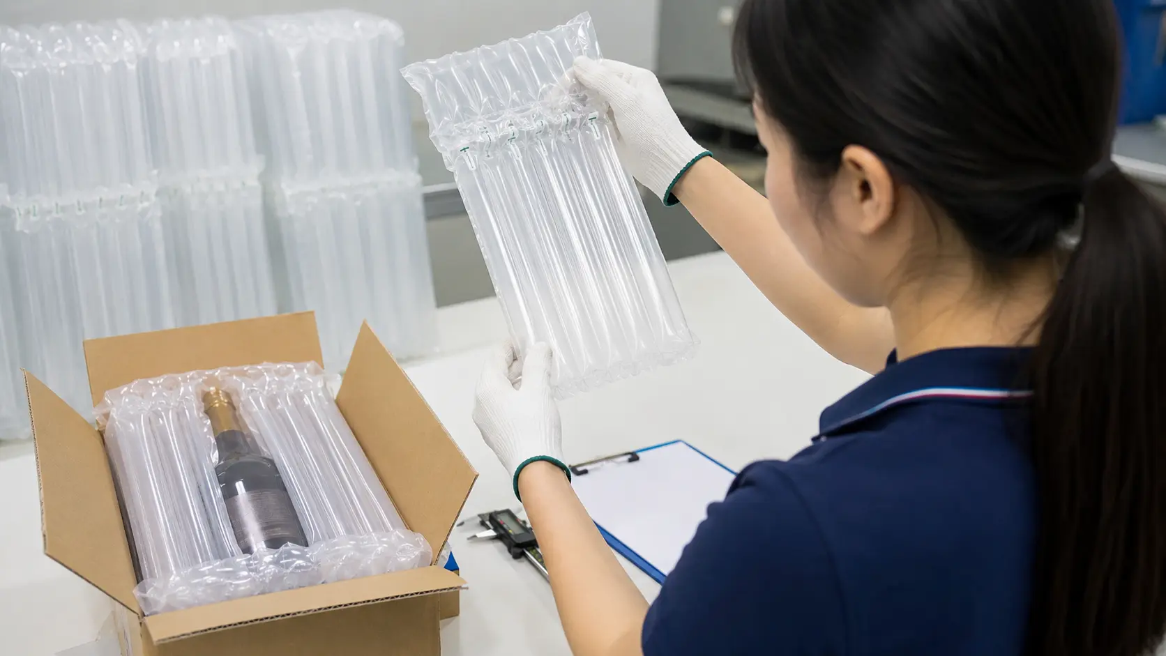 Inflation air retention and leak testing for finished air column packaging