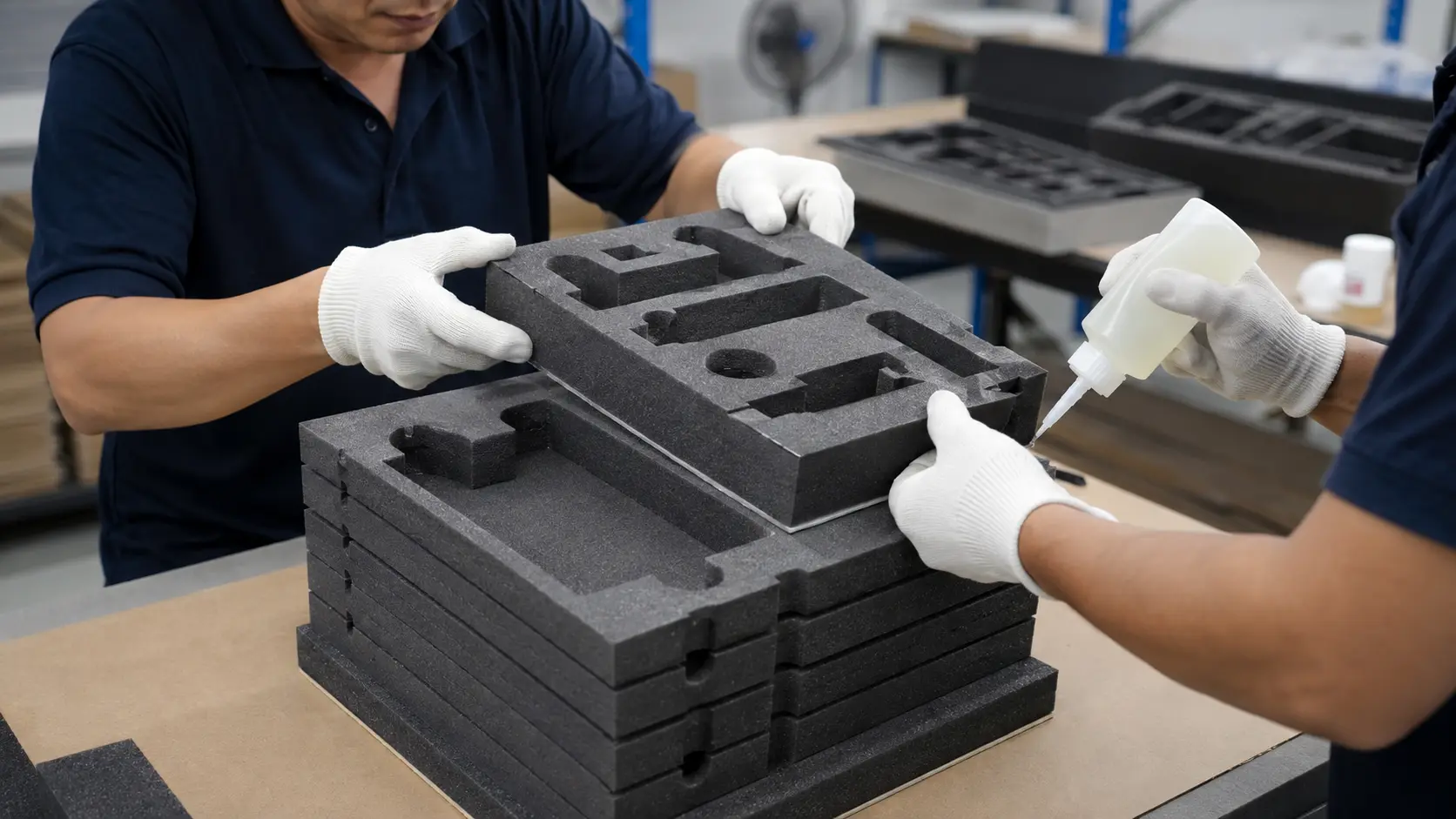 Layer lamination and assembly of custom EVA foam packaging inserts