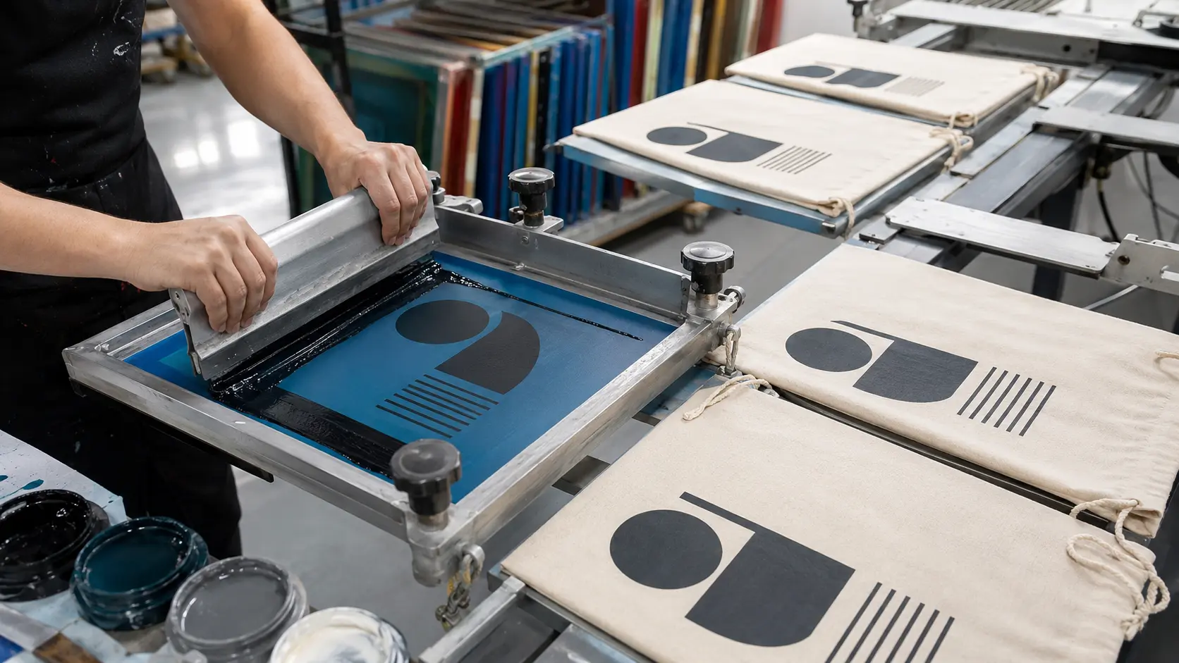 Logo printing on cotton drawstring bag panels