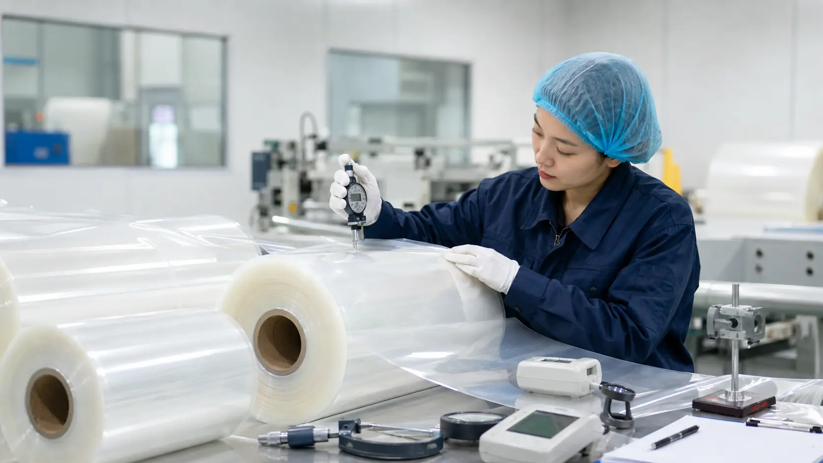 Multilayer film roll inspection before air column packaging production