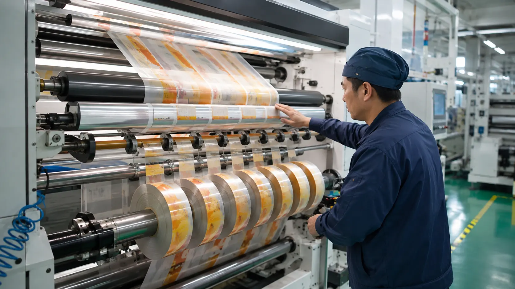 Flexible packaging roll slitting and inspection
